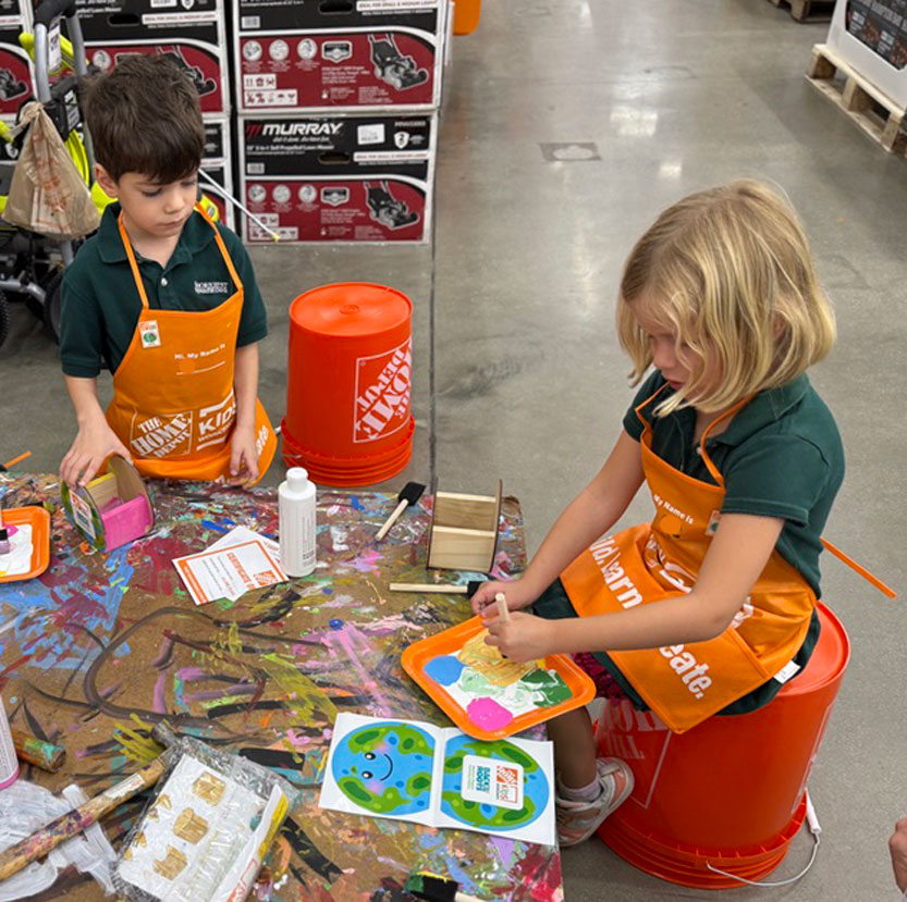 Preschool students painting