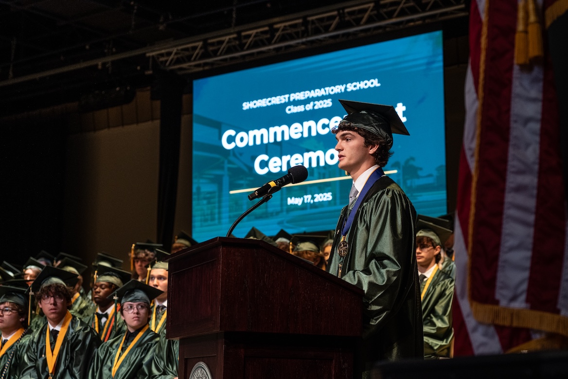 Brody speaking at Commencement as Valedictorian